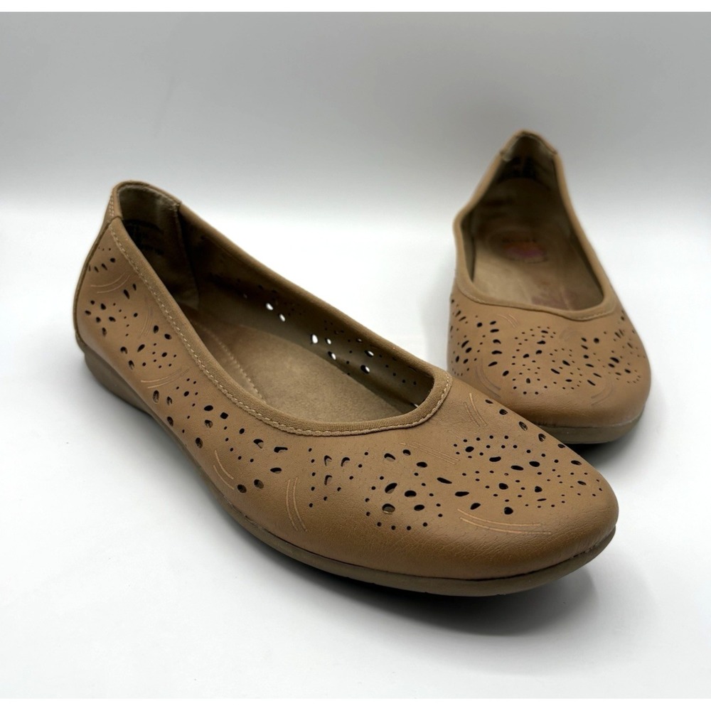 EARTH SPIRIT Ballet Shoe Women's Size 8 Tan Leather Cut Out Flats
